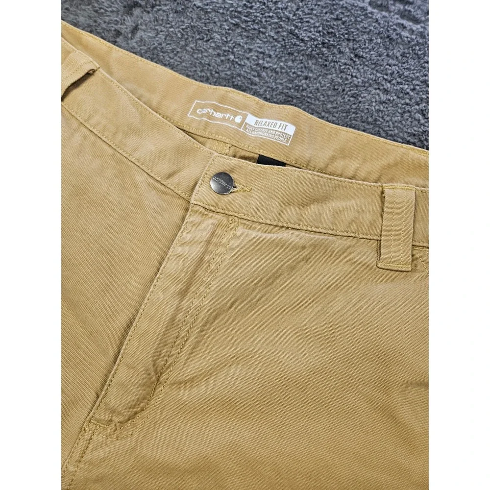 Carhartt Canvas Work Shorts Mens 38 Tan BS2514-M Rugged Flex Relaxed Fit Utility